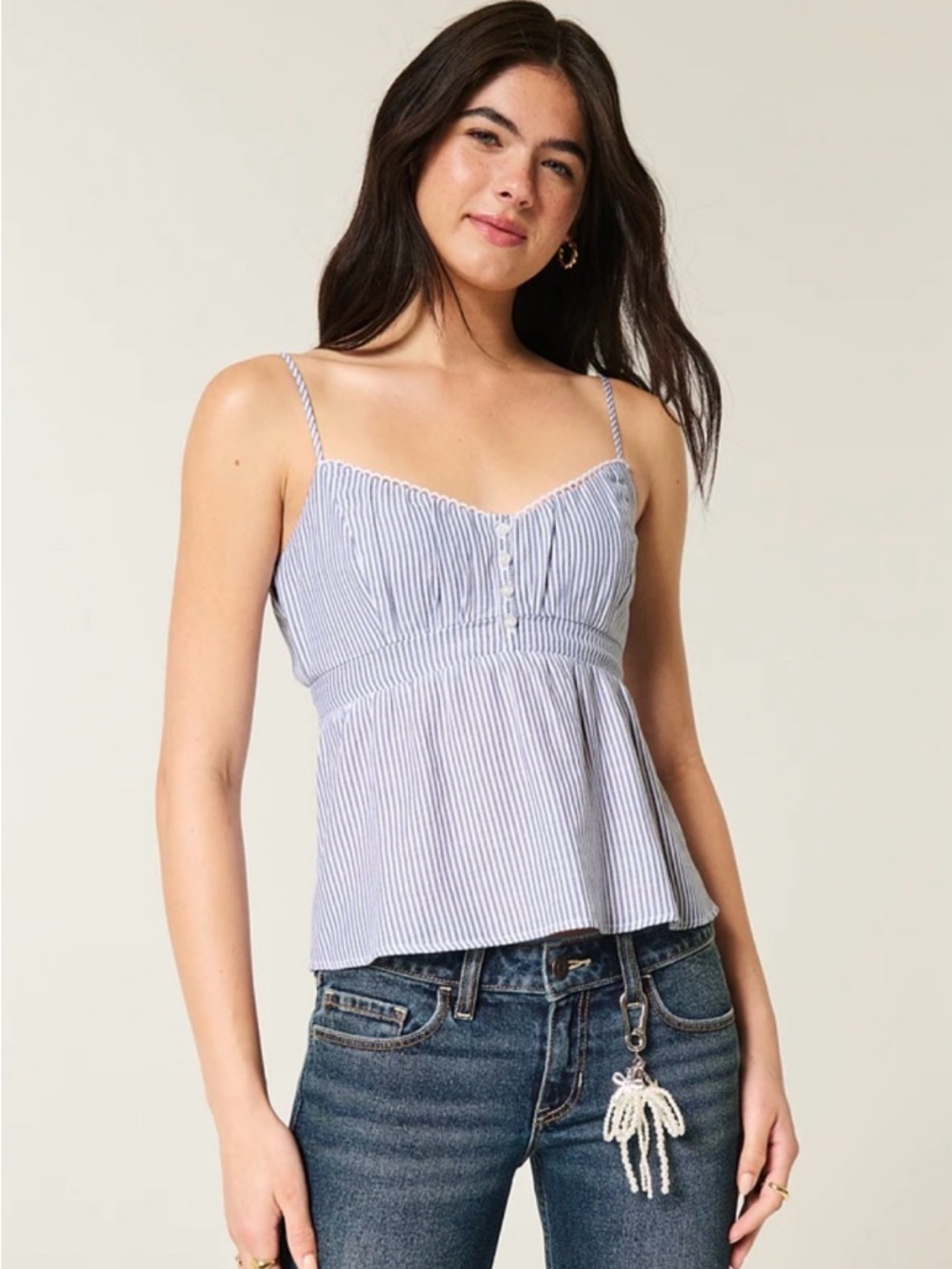 Hollister Blue and White Striped Spaghetti-Strap Tank